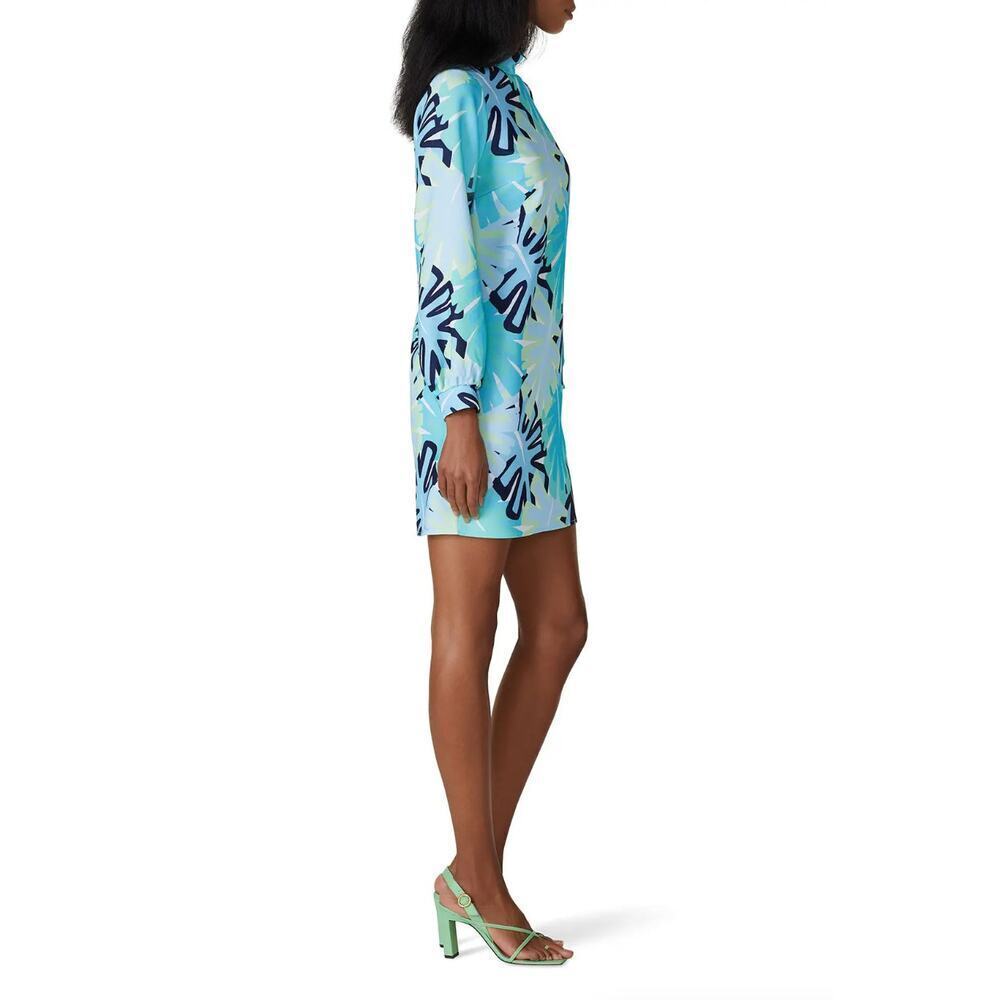 Sail to Sable Mock Neck Dress Long Sleeve Shift Palm Print Midi Sz 8 - Picture 3 of 9